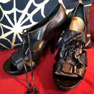 COACH Teagan Black Leather Lace Up Pumps